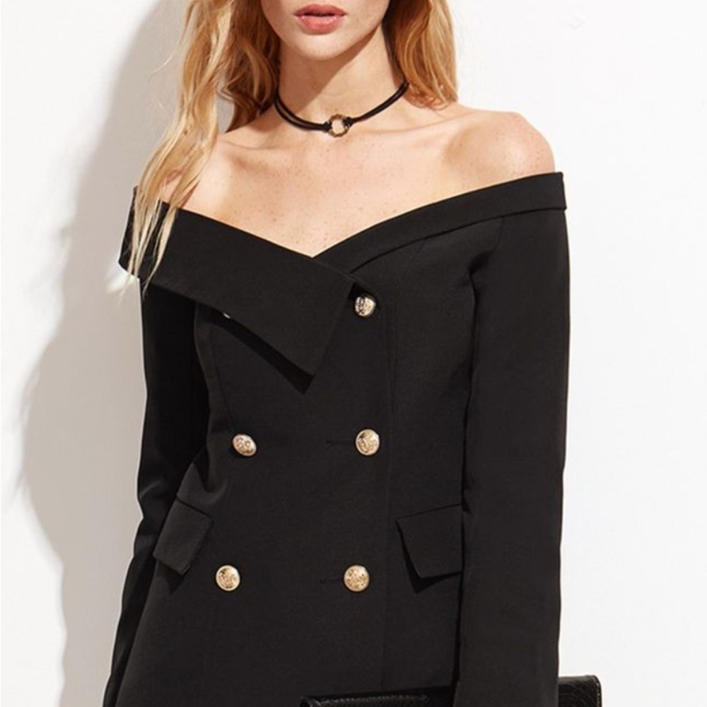 Elegant Black Off-Shoulder Blazer Asilio Brand